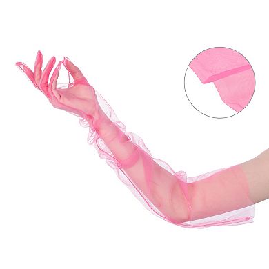 Women's Tulle Long Gloves Full Finger Mesh Sheer Glove for Evening Wedding