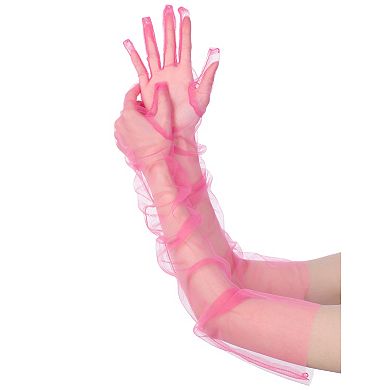 Women's Tulle Long Gloves Full Finger Mesh Sheer Glove for Evening Wedding