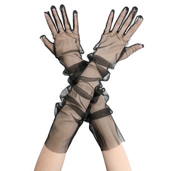 Women's Tulle Long Gloves Full Finger Mesh Sheer Glove for Evening Wedding