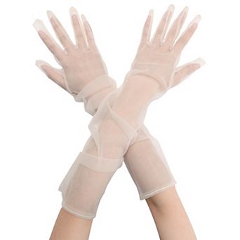 Women's Tulle Long Gloves Full Finger Mesh Sheer Glove for Evening Wedding