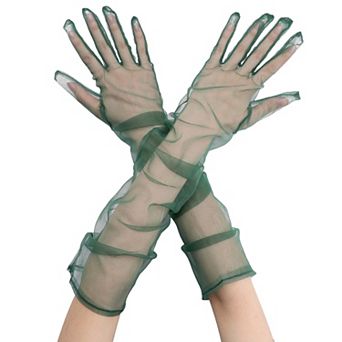 Women's Tulle Long Gloves Full Finger Mesh Sheer Glove for Evening Wedding