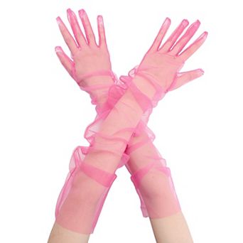 Women's Tulle Long Gloves Full Finger Mesh Sheer Glove for Evening Wedding