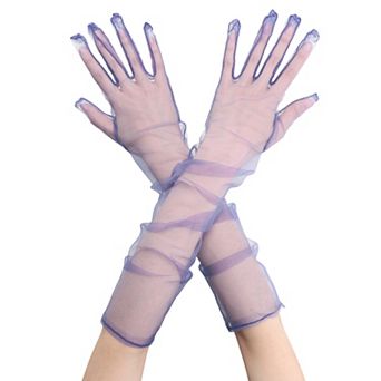 Women's Tulle Long Gloves Full Finger Mesh Sheer Glove for Evening Wedding
