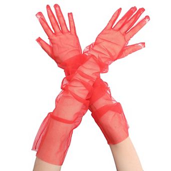 Women's Tulle Long Gloves Full Finger Mesh Sheer Glove for Evening Wedding