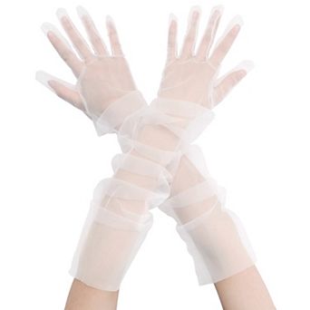 Women's Tulle Long Gloves Full Finger Mesh Sheer Glove for Evening Wedding