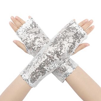 Women's Sparkly Sequin Shiny Arm Warmers Fingerless Gloves Shimmer for Party