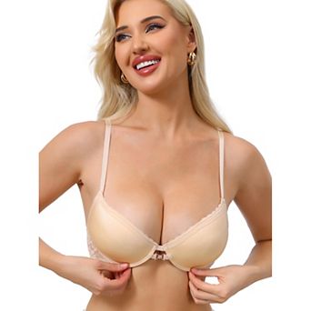 Women's Lace Trim Push Up Bra Plunge Underwire Bralette Cleavage Support Bras with Adjustable Straps