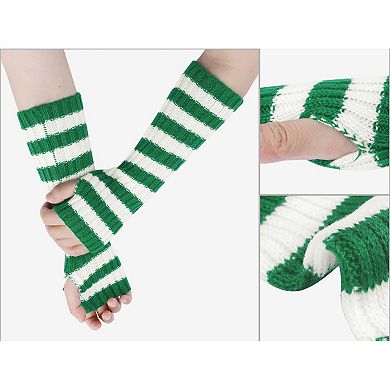 Women's Arm Warmers Fingerless Gloves with Thumb Hole Cute Striped for Winter