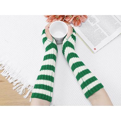 Women's Arm Warmers Fingerless Gloves with Thumb Hole Cute Striped for Winter