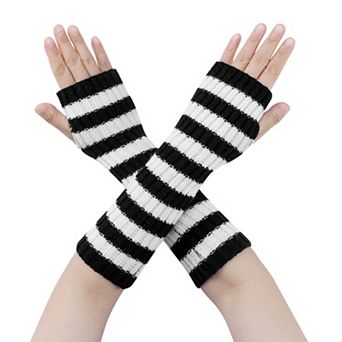 Women's Arm Warmers Fingerless Gloves with Thumb Hole Cute Striped for Winter