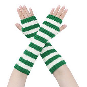 Women's Arm Warmers Fingerless Gloves with Thumb Hole Cute Striped for Winter