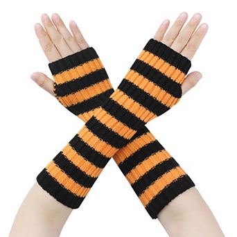 Women's Arm Warmers Fingerless Gloves with Thumb Hole Cute Striped for Winter