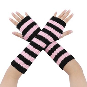 Women's Arm Warmers Fingerless Gloves with Thumb Hole Cute Striped for Winter