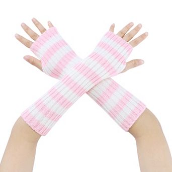 Women's Arm Warmers Fingerless Gloves with Thumb Hole Cute Striped for Winter