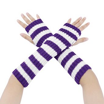 Women's Arm Warmers Fingerless Gloves with Thumb Hole Cute Striped for Winter