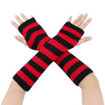Women's Arm Warmers Fingerless Gloves with Thumb Hole Cute Striped for Winter