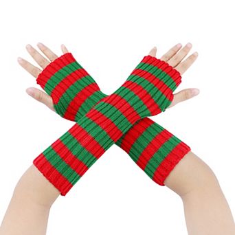 Women's Arm Warmers Fingerless Gloves with Thumb Hole Cute Striped for Winter