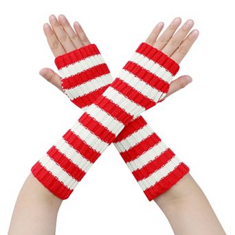 Women's Arm Warmers Fingerless Gloves with Thumb Hole Cute Striped for Winter