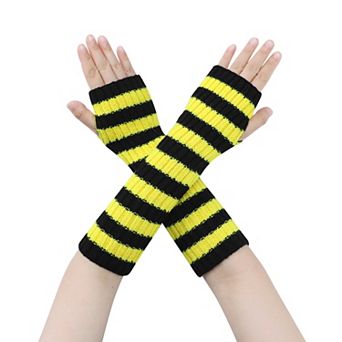 Women's Arm Warmers Fingerless Gloves with Thumb Hole Cute Striped for Winter