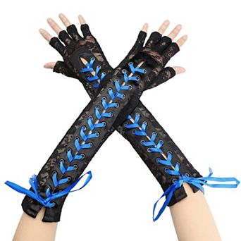 Women's Lace Up Half Finger Gloves Lace Elbow Length Arm Warmers