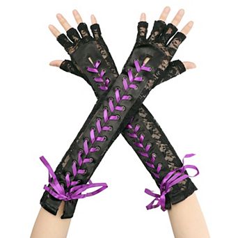 Women's Lace Up Half Finger Gloves Lace Elbow Length Arm Warmers