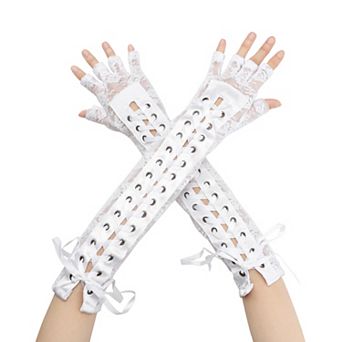 Women's Lace Up Half Finger Gloves Lace Elbow Length Arm Warmers