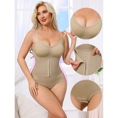 Women's Front Hook Bodysuits Tummy Control V Neck Push Up Camisoles Hip Lifting Leotard Shapewear