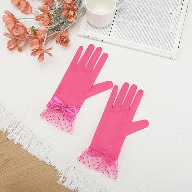 Women's Short Lace with Bow Polka Dots Mesh Gloves for Wedding Tea Party