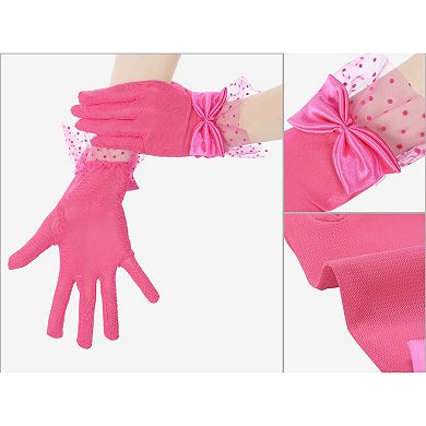 Women's Short Lace with Bow Polka Dots Mesh Gloves for Wedding Tea Party