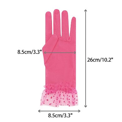 Women's Short Lace with Bow Polka Dots Mesh Gloves for Wedding Tea Party