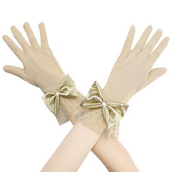 Women's Short Lace with Bow Polka Dots Mesh Gloves for Wedding Tea Party