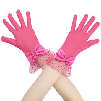 Women's Short Lace with Bow Polka Dots Mesh Gloves for Wedding Tea Party