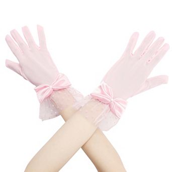 Women's Short Lace with Bow Polka Dots Mesh Gloves for Wedding Tea Party