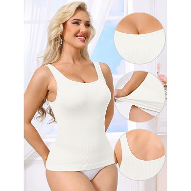 Womens Ribbed Tank Tops Square Neck Shapewear Tummy Control Compression Camisole Bodyshaper