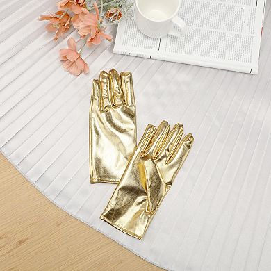 Women's Metallic Shiny Shimmer Full Finger Wrist Length Gloves for Party