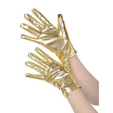 Women's Metallic Shiny Shimmer Full Finger Wrist Length Gloves for Party