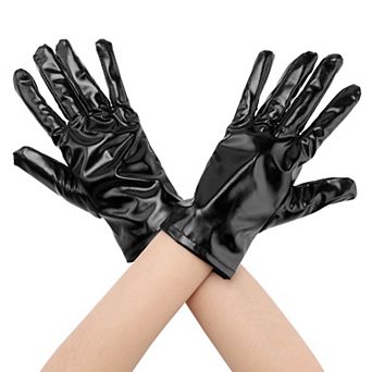Women's Metallic Shiny Shimmer Full Finger Wrist Length Gloves for Party
