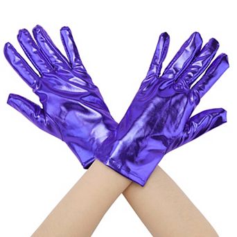 Women's Metallic Shiny Shimmer Full Finger Wrist Length Gloves for Party