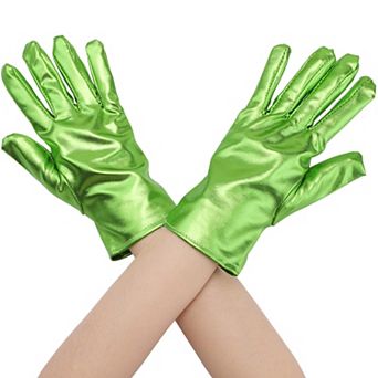 Women's Metallic Shiny Shimmer Full Finger Wrist Length Gloves for Party