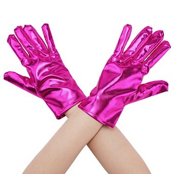 Women's Metallic Shiny Shimmer Full Finger Wrist Length Gloves for Party