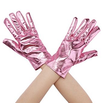 Women's Metallic Shiny Shimmer Full Finger Wrist Length Gloves for Party