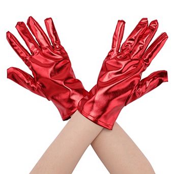 Women's Metallic Shiny Shimmer Full Finger Wrist Length Gloves for Party