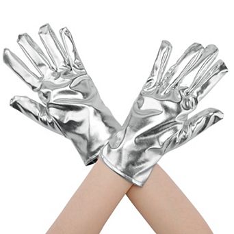 Women's Metallic Shiny Shimmer Full Finger Wrist Length Gloves for Party