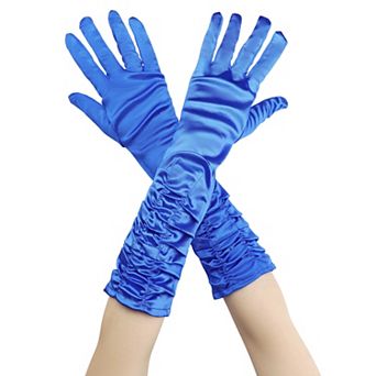 Women's Satin Shiny Opera Length Gloves Pleated Full Finger Glove Wedding Party