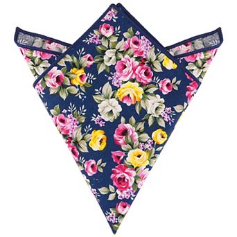 Men's Floral Pocket Square Handkerchiefs with Colored Trim for Wedding Party