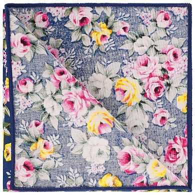 Men's Floral Pocket Square Handkerchiefs with Colored Trim for Wedding Party