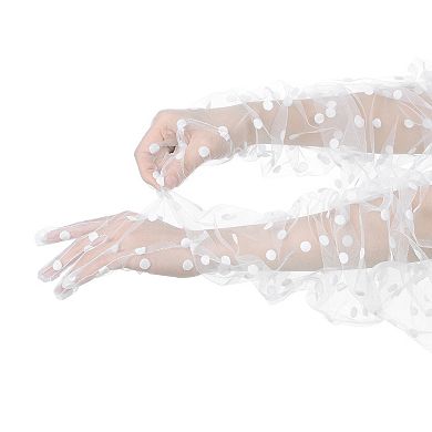 Women's Extra Long Spotted Lace Flared Cuffs Gloves Full Finger Glove