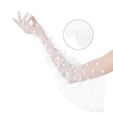 Women's Extra Long Spotted Lace Flared Cuffs Gloves Full Finger Glove