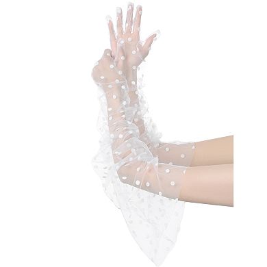 Women's Extra Long Spotted Lace Flared Cuffs Gloves Full Finger Glove
