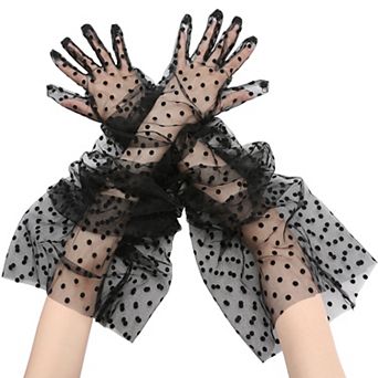 Women's Extra Long Spotted Lace Flared Cuffs Gloves Full Finger Glove
